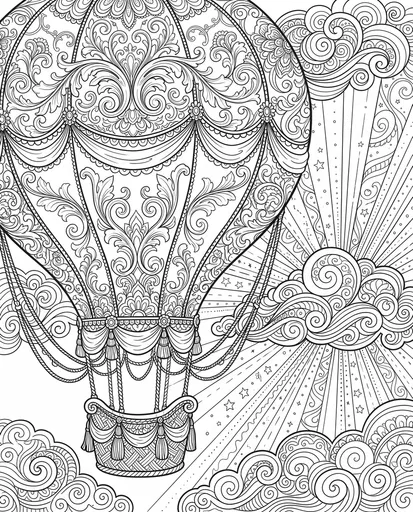 Ornate Baroque Hot Air Balloon Coloring Page
