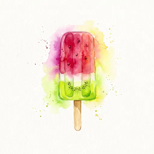 Watercolor Watermelon and Kiwi Ice Pop