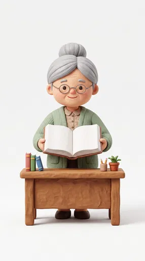 3D Clay Elderly Librarian Holding Book
