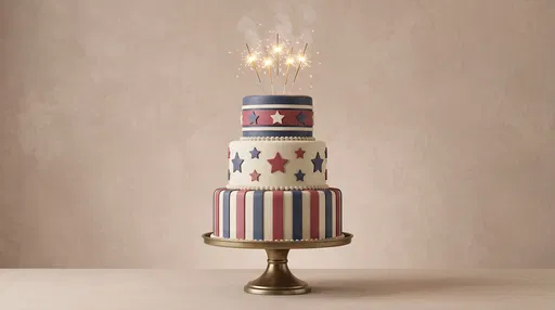 Patriotic Three Tiered Cake With Sparklers