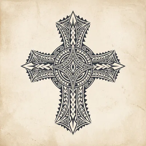 Polynesian Tribal Cross Tattoo Illustration