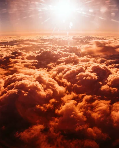 Fiery Orange Cumulus Cloudscape From Above