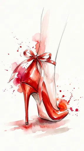 Red High Heel Watercolor Fashion Illustration