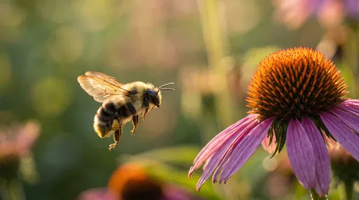Bumble Bee Approaching Purple Coneflower