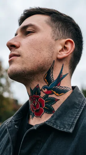 Man With Traditional Neck Tattoo Portrait