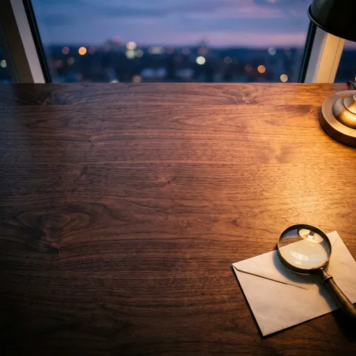 Walnut Desk With Magnifying Glass and Envelope