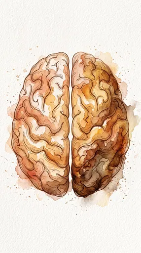 Watercolor Illustration of Human Brain Hemispheres