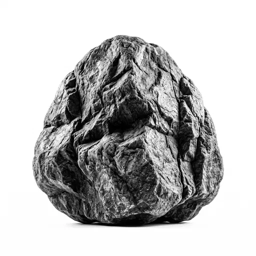 Isolated Craggy Granite Boulder on White