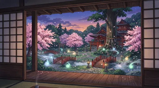 Anime Veranda View of Mystical Shrine Garden