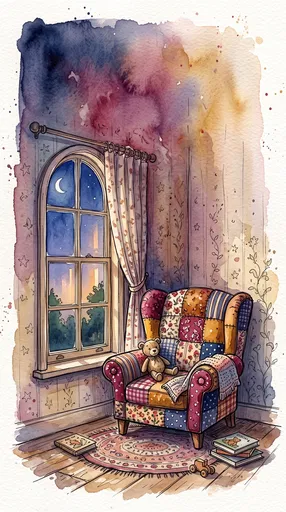 Watercolor Patchwork Armchair in Cozy Nursery