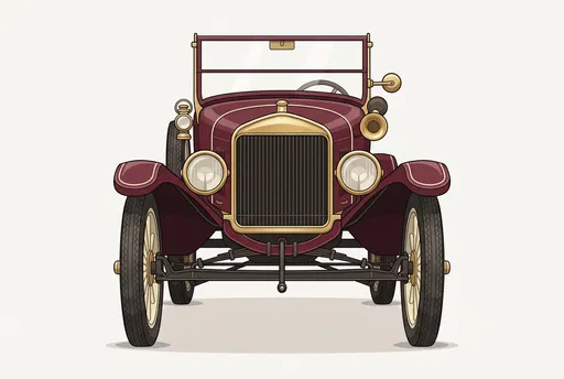 Vintage 1920s Burgundy Automobile Front Illustration