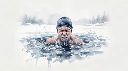 Watercolor Illustration of Cold Water Swimmer Grimacing