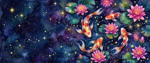 Watercolor Koi Fish in Starry Pond