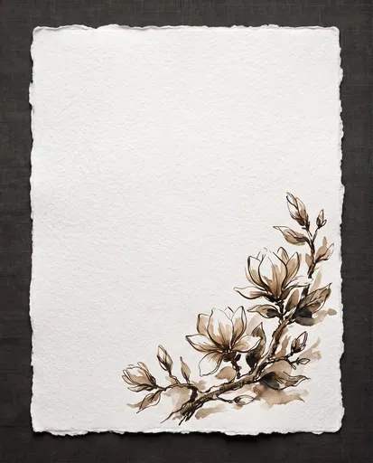 Sepia Magnolia Sketch on Handmade Paper