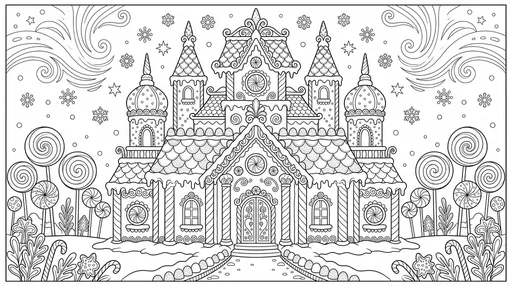 Gingerbread Palace Christmas Coloring Page
