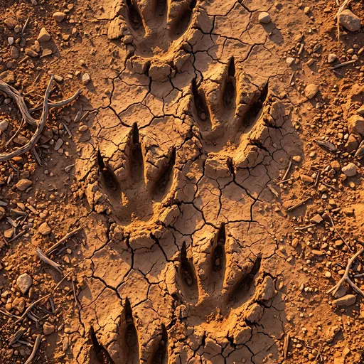 Three-Toed Monster Tracks in Desert Mud