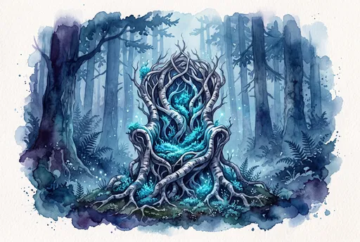 Enchanted Birch Root Throne Watercolor Illustration