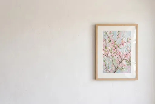 Framed Blossom Painting on White Wall