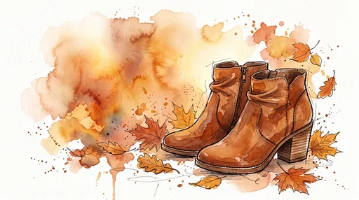 Watercolor Autumn Ankle Boots Illustration
