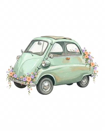 Vintage Mint Microcar With Floral Garlands