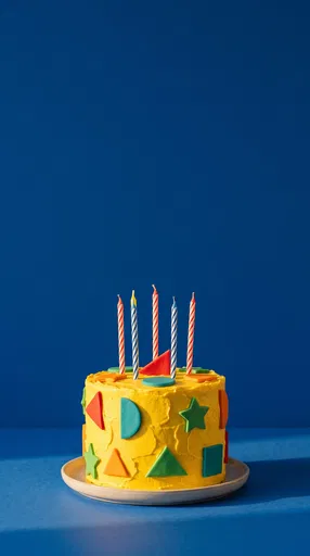 Yellow Geometric Birthday Cake on Blue