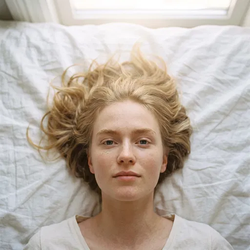 Overhead Portrait of Blonde Woman in Bed