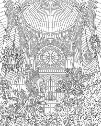 Victorian Glasshouse Conservatory Coloring Page