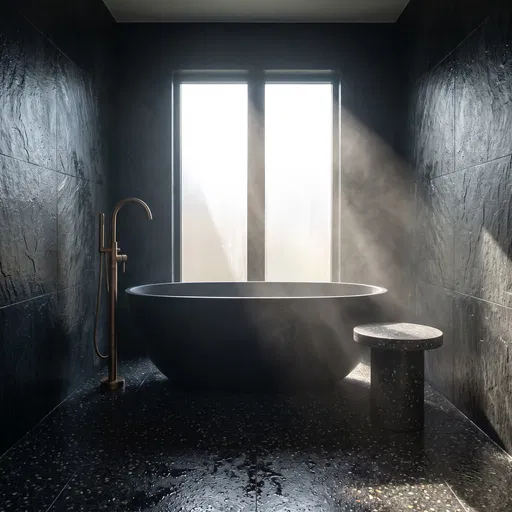 Modern Dark Slate Bathroom With Freestanding Tub