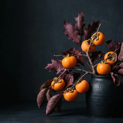 Persimmon Branch in Matte Black Vase