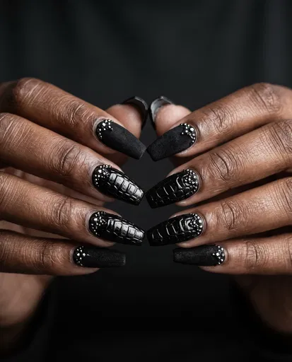 Luxury Black Crocodile and Velvet Manicure
