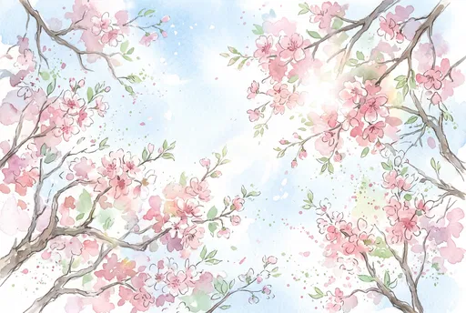 Watercolor Spring Cherry Blossom Branches Background