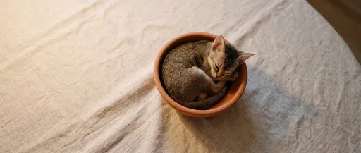 Kitten Sleeping in Terracotta Bowl