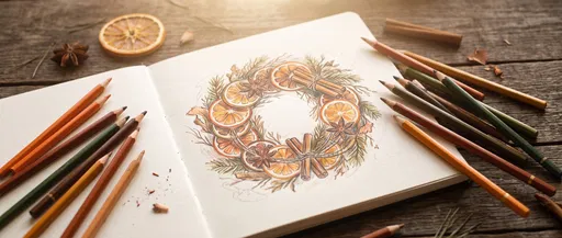 Sketchbook With Holiday Citrus Wreath Drawing