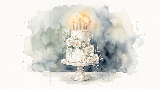 Watercolor Tiered Birthday Cake With White Roses