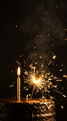 Gold Candle and Sparkler on Cake