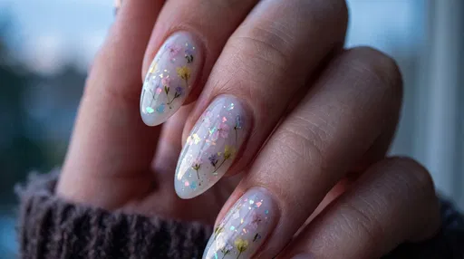 Milky White Floral Almond Nail Art