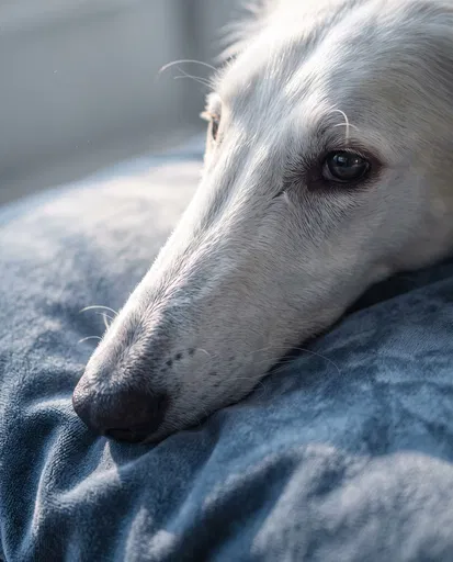 Close-Up Portrait of White Borzoi Dog