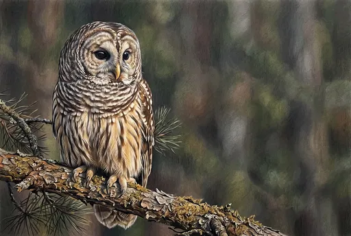 Colored Pencil Barred Owl Illustration