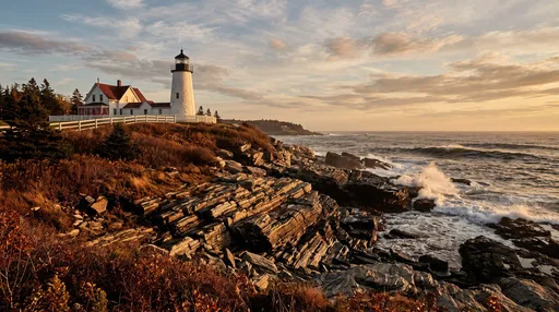 Coastal Lighthouse on Rocky Cliff at Sunset