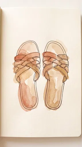 Watercolor Line Drawing of Woven Summer Sandals