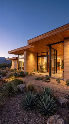 Modern Desert House Exterior at Twilight