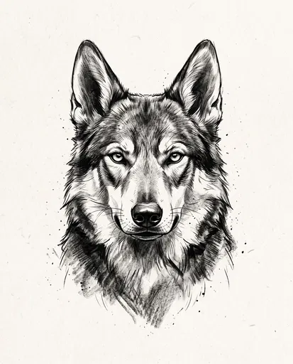 Monochrome Charcoal Wolfdog Portrait Drawing