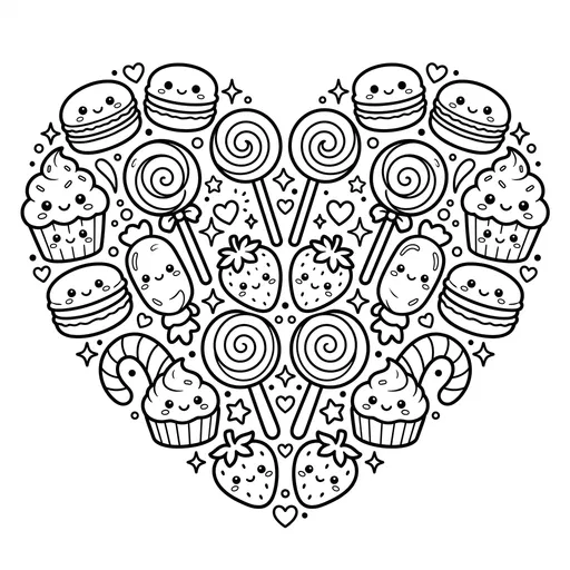 Kawaii Sweets Heart Coloring Page