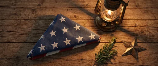 Folded American Flag With Lantern and Star