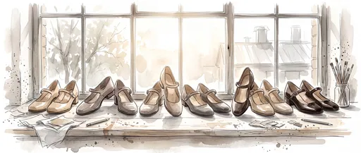 Watercolor Sketch of Mary Jane Shoes