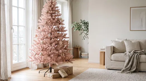 Blush Pink Artificial Christmas Tree in Living Room