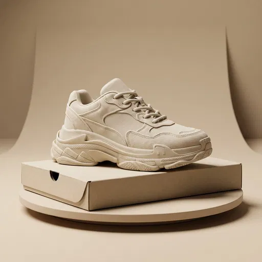 Beige Canvas Chunky Sneaker on Turntable