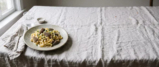 Fettuccine with Morel Mushrooms on Linen