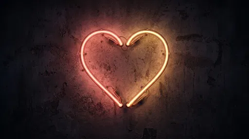 Glowing Coral and Amber Neon Heart