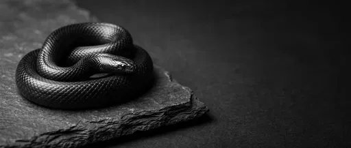 Black Kingsnake Coiled on Dark Slate